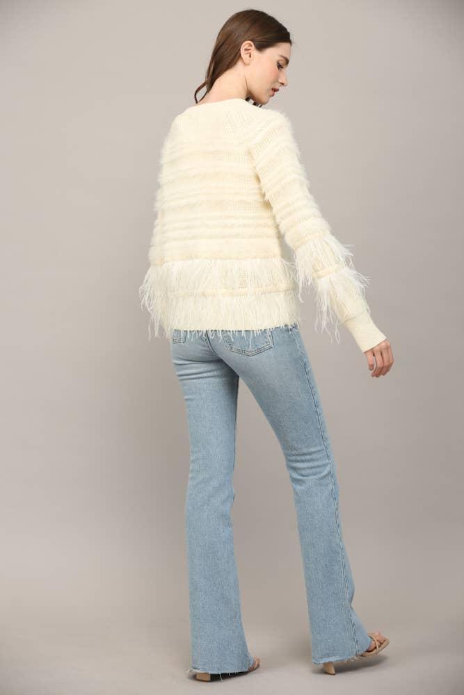 Feather Trim Wool Blend Cardigan Product Image