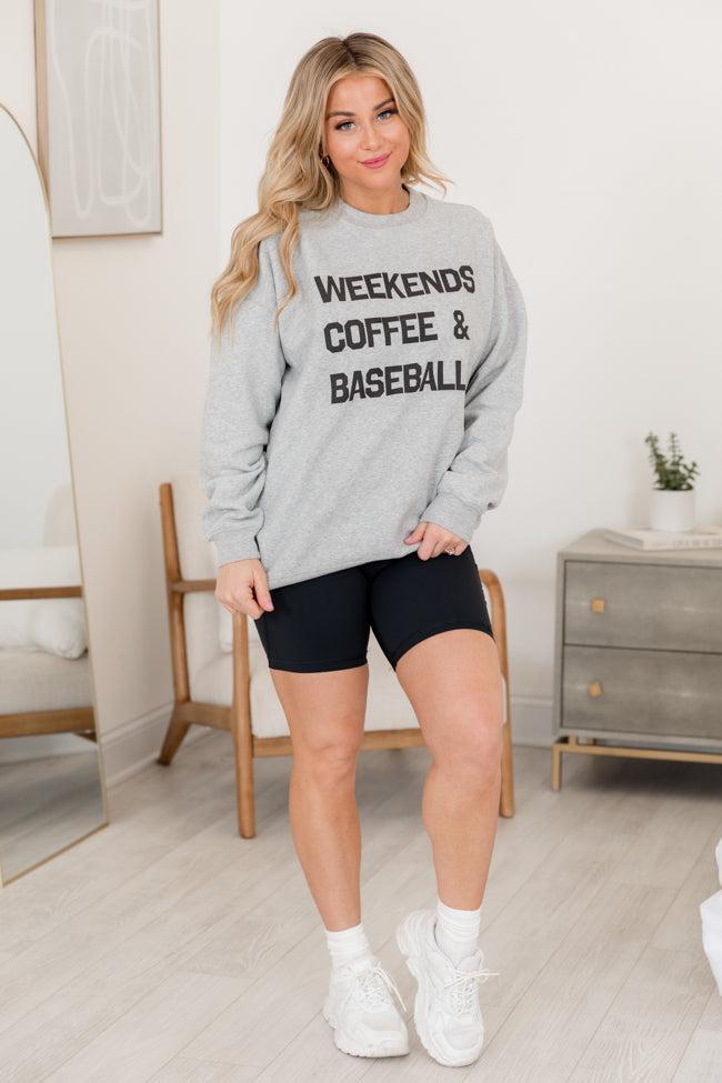 Weekends Coffee and Baseball Light Grey Graphic Sweatshirt SALE Product Image