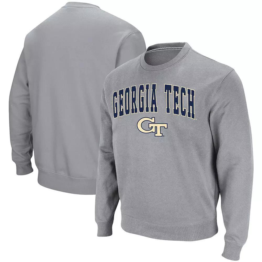 Men's Colosseum Heathered Gray Georgia Tech Yellow Jackets Arch & Logo Tackle Twill Pullover Sweatshirt, Size: Small, Grey Product Image