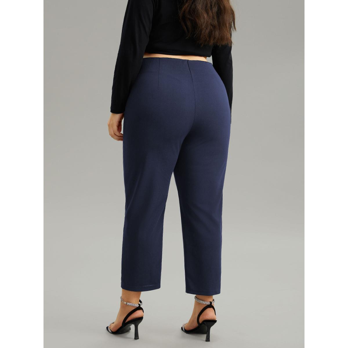 Plus Size Plain Pocket Bodycon Ankle Pants Women Indigo Work From Home Bodycon High Rise Work Pants BloomChic 26/4X Product Image