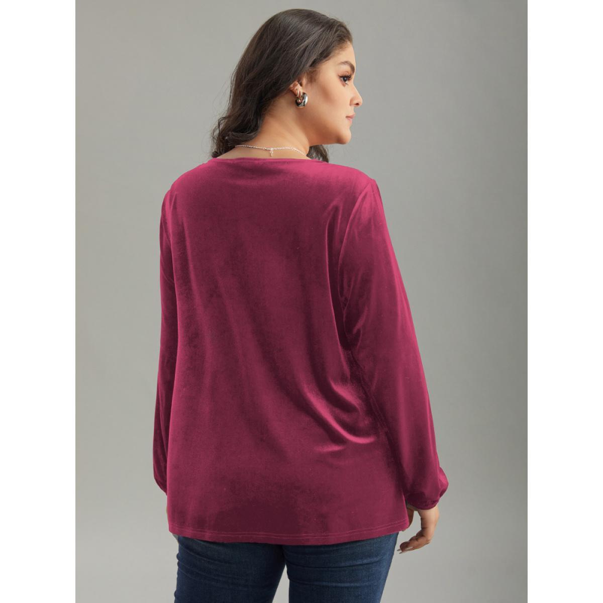 Plus Size Scarlet Velvet Metal Button Detail Blouse Women Elegant Long Sleeve Square Neck Dailywear Blouses BloomChic 10/M Product Image