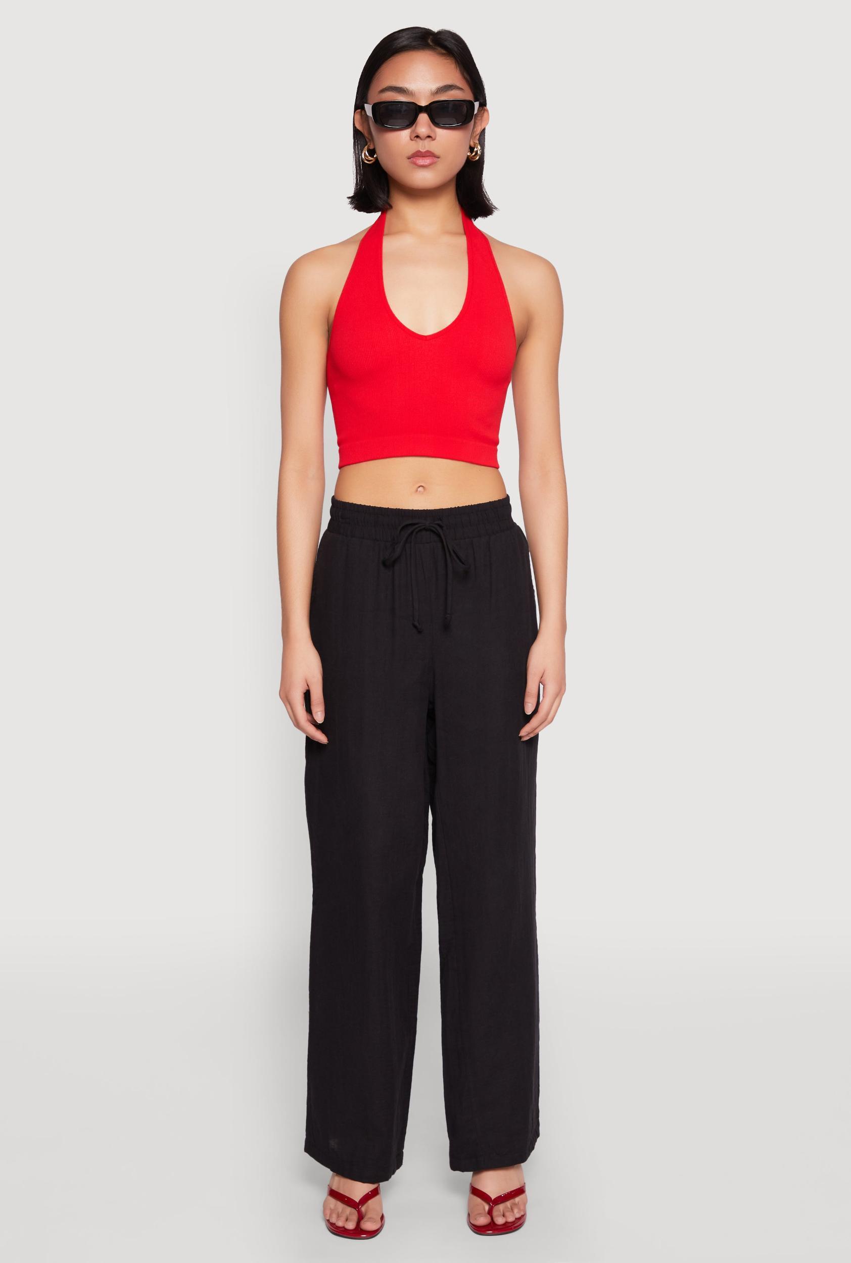 Womens Gauze Knit Drawstring Wide Leg Pants Product Image