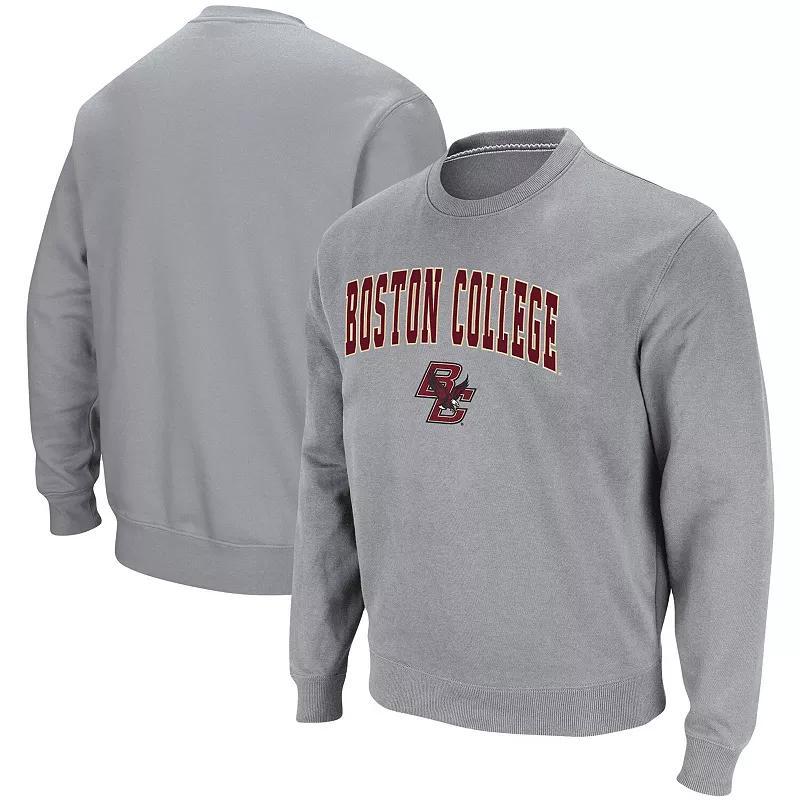 Men's Colosseum Heathered Gray Boston College Eagles Arch & Logo Tackle Twill Pullover Sweatshirt, Size: Large, Grey Product Image