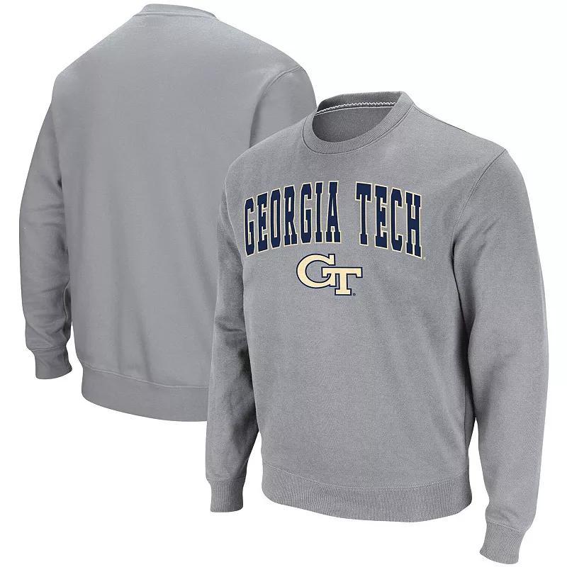 Men's Colosseum Heathered Gray Georgia Tech Yellow Jackets Arch & Logo Tackle Twill Pullover Sweatshirt, Size: Small, Grey Product Image
