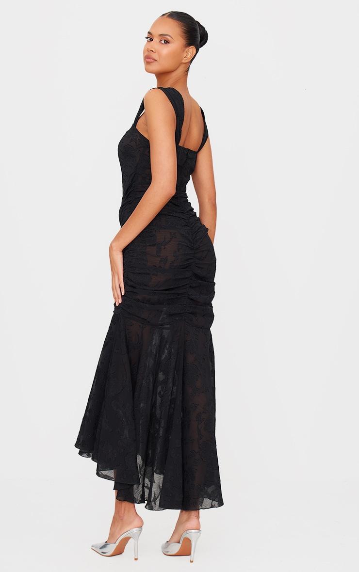 Black Burnout Side Ruched Midi Dress Product Image
