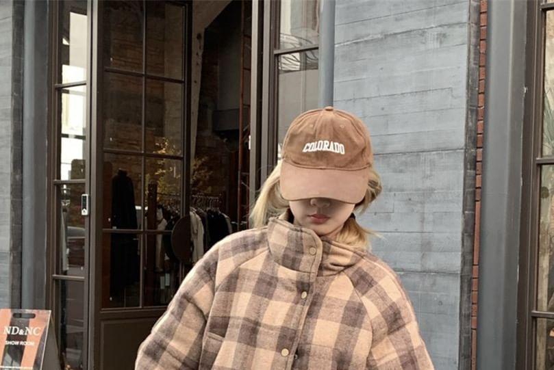 Stand Collar Plaid Padded Zip Jacket Product Image