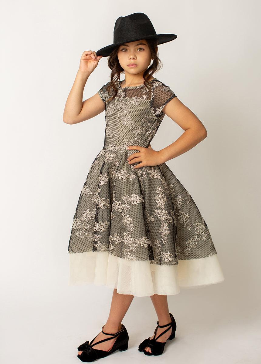 Annalise Petticoat Dress in Black Metallic Girls Product Image