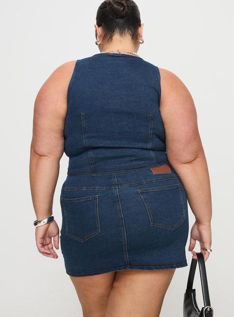Popular Low Rise Mini Skirt Mid Blue Wash Curve Product Image