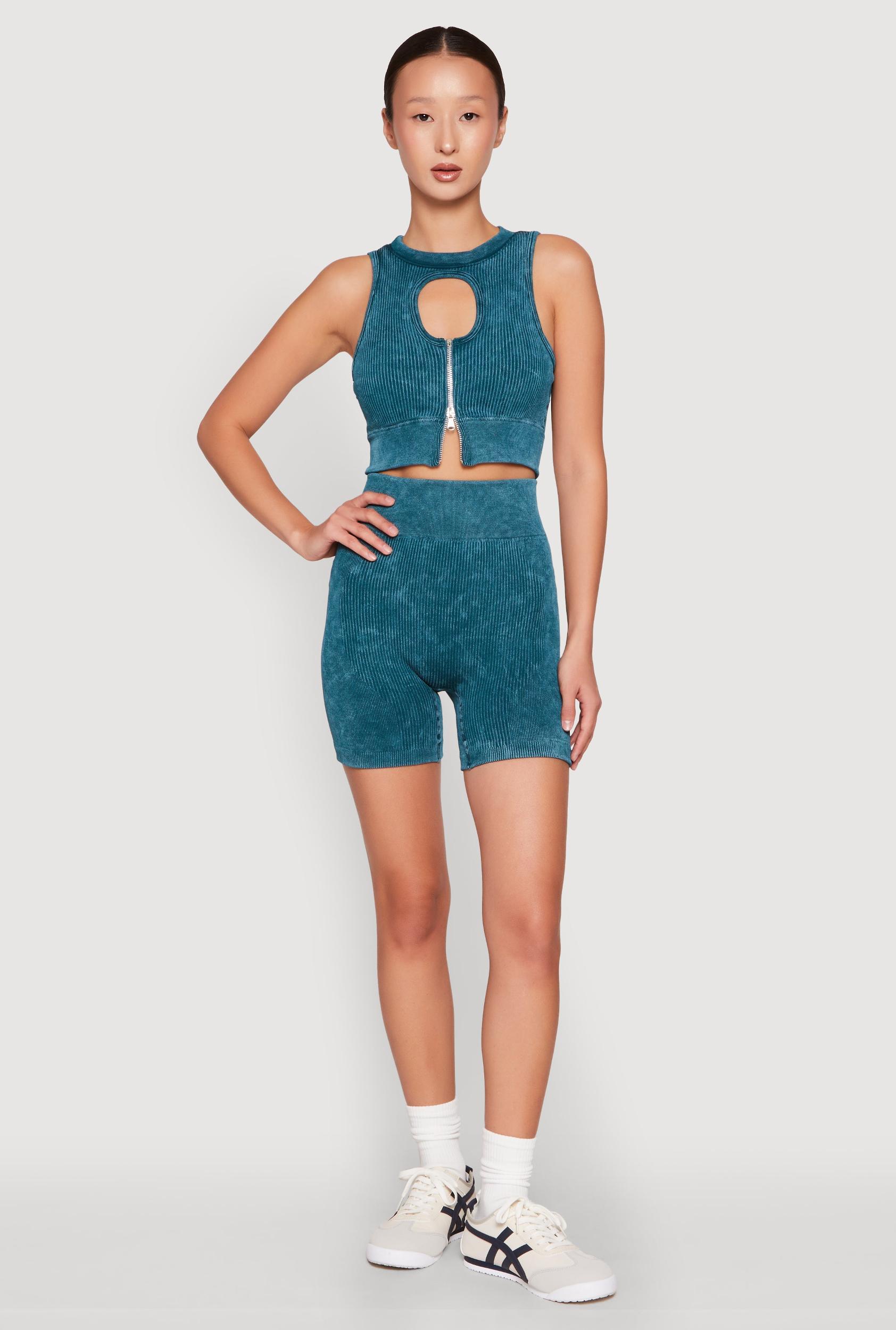 Womens Seamless Ribbed Knit Ruched Biker Shorts Product Image