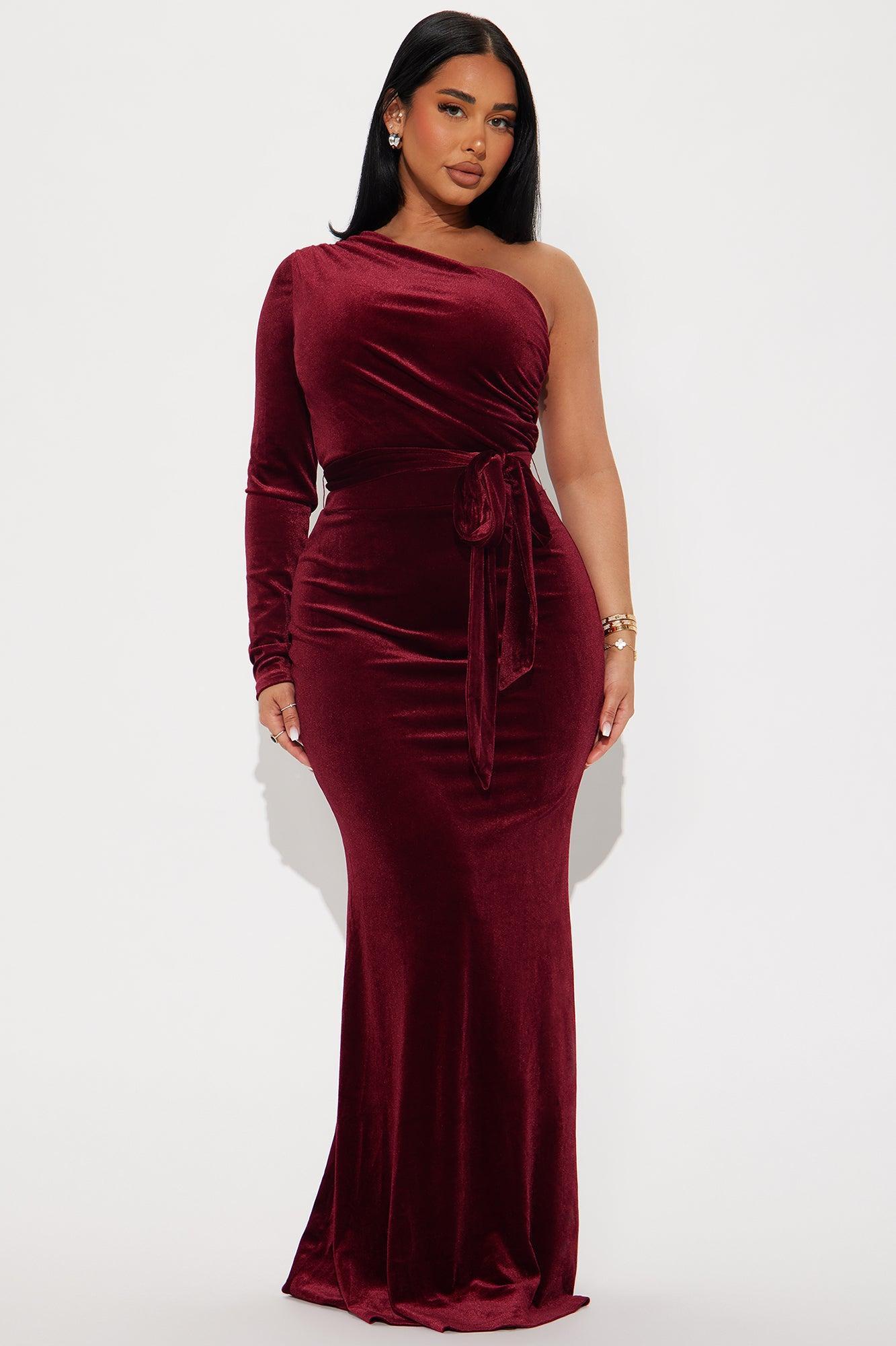 Take A Bow Velvet Gown - Wine Product Image