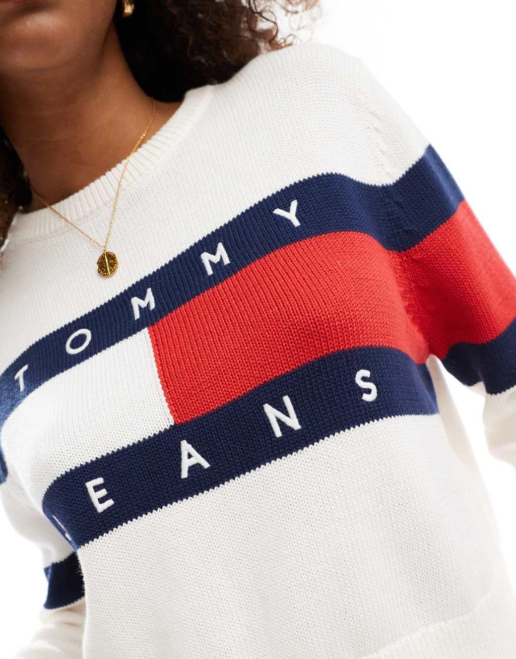 Tommy Jeans center flag sweater in white Product Image