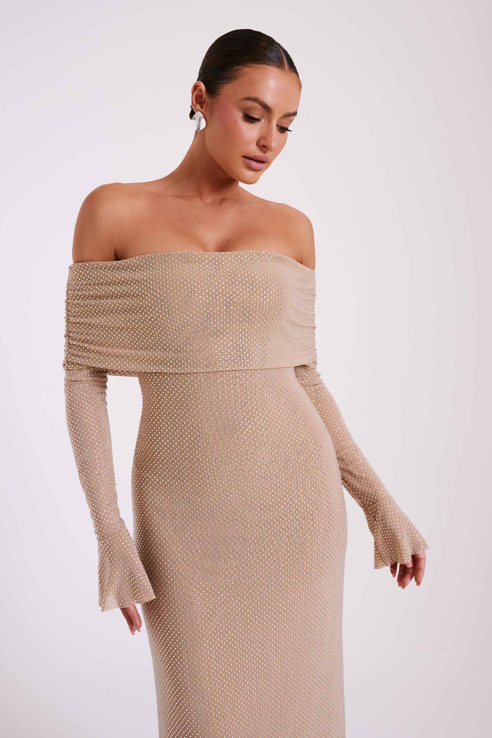 Marcel Off Shoulder Diamante Maxi Dress - Nude Product Image