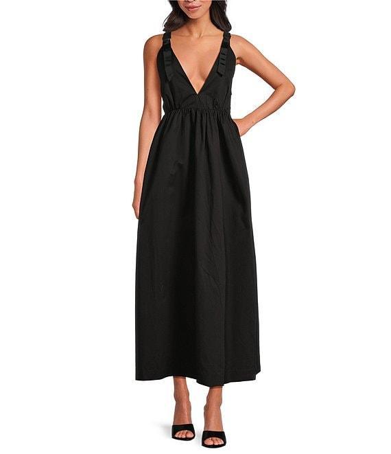 Le' AL.X Sleeveless V-Neck Side Pockets Parachute A-Line Midi Dress Product Image