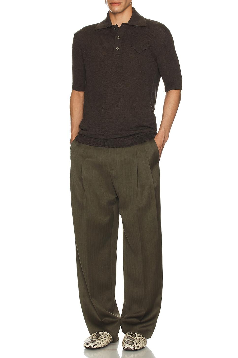 Subtle Wool Chevron Two Pleats Straight Trousers Product Image
