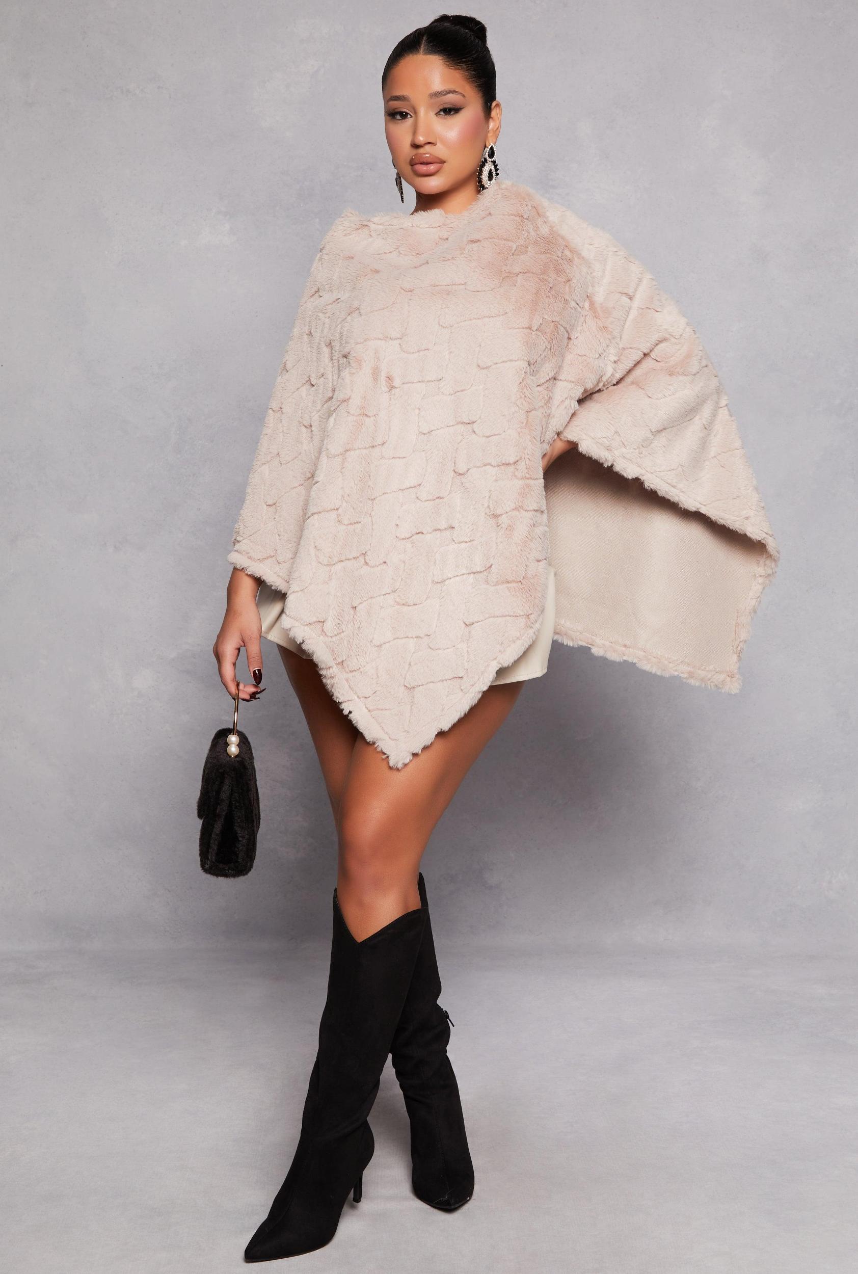 Patterned Faux Fur Poncho Female Product Image