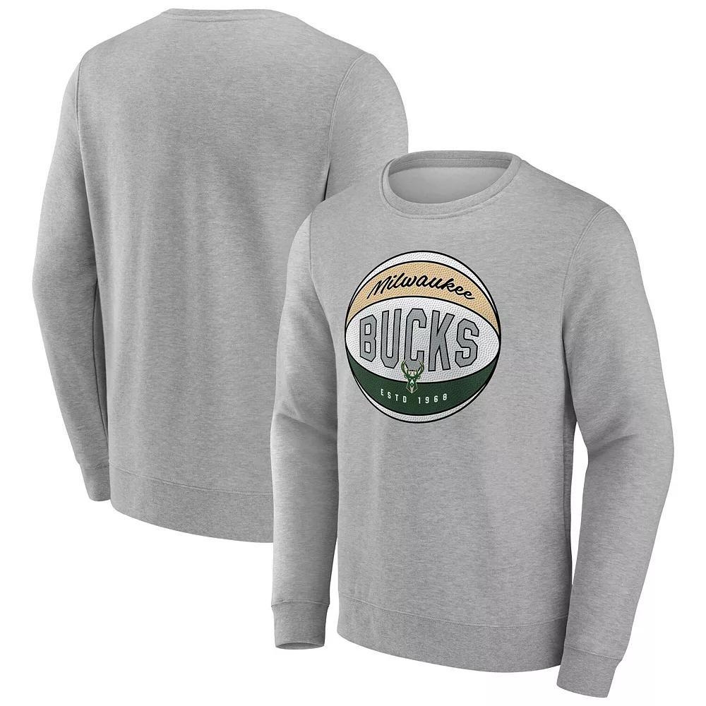 Men's Fanatics Gray Milwaukee Bucks True Classics Hard Color Fleece Pullover Sweatshirt, Size: Large, Grey Product Image