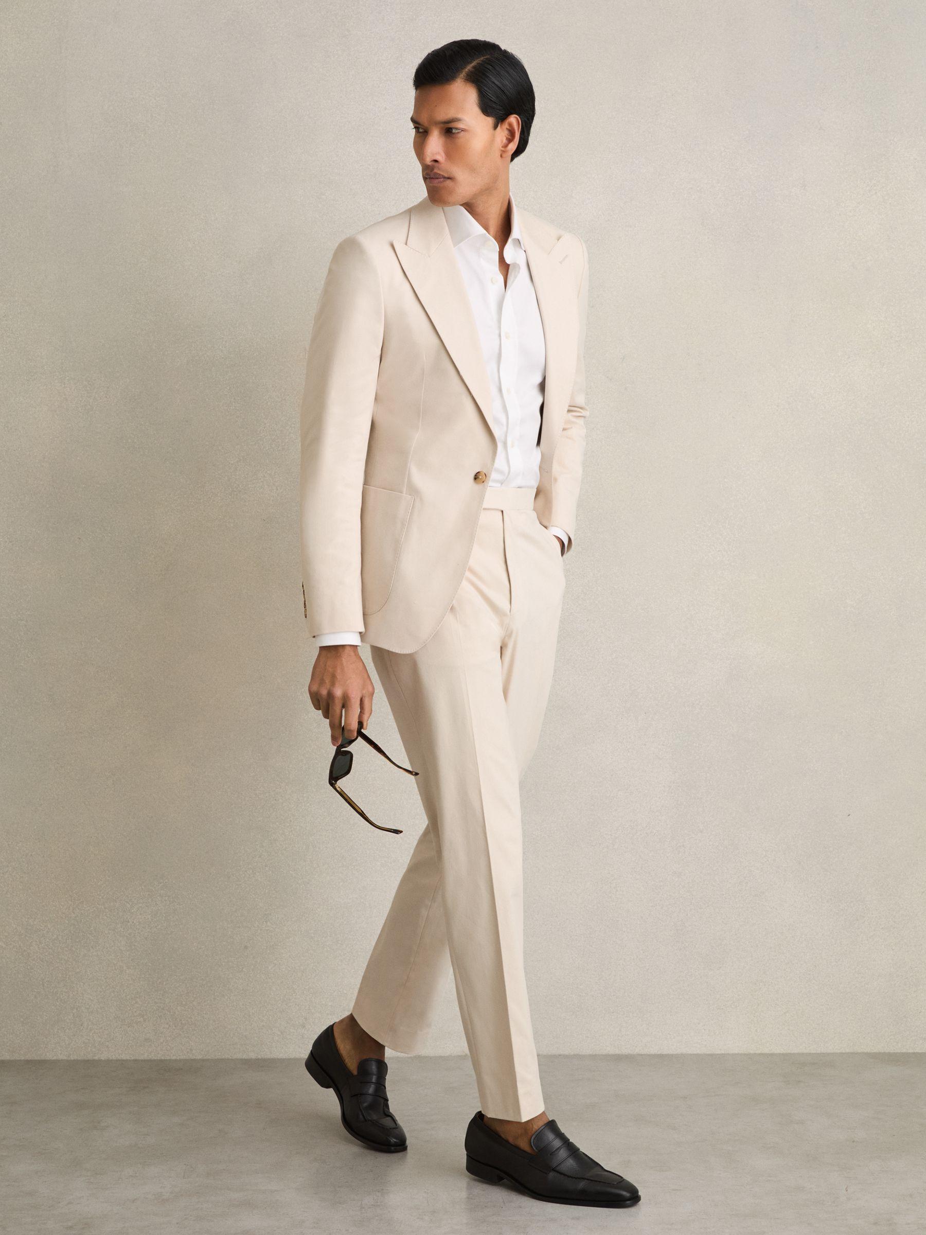 Slim-Fit Linen Herringbone Suit Trousers in White Product Image