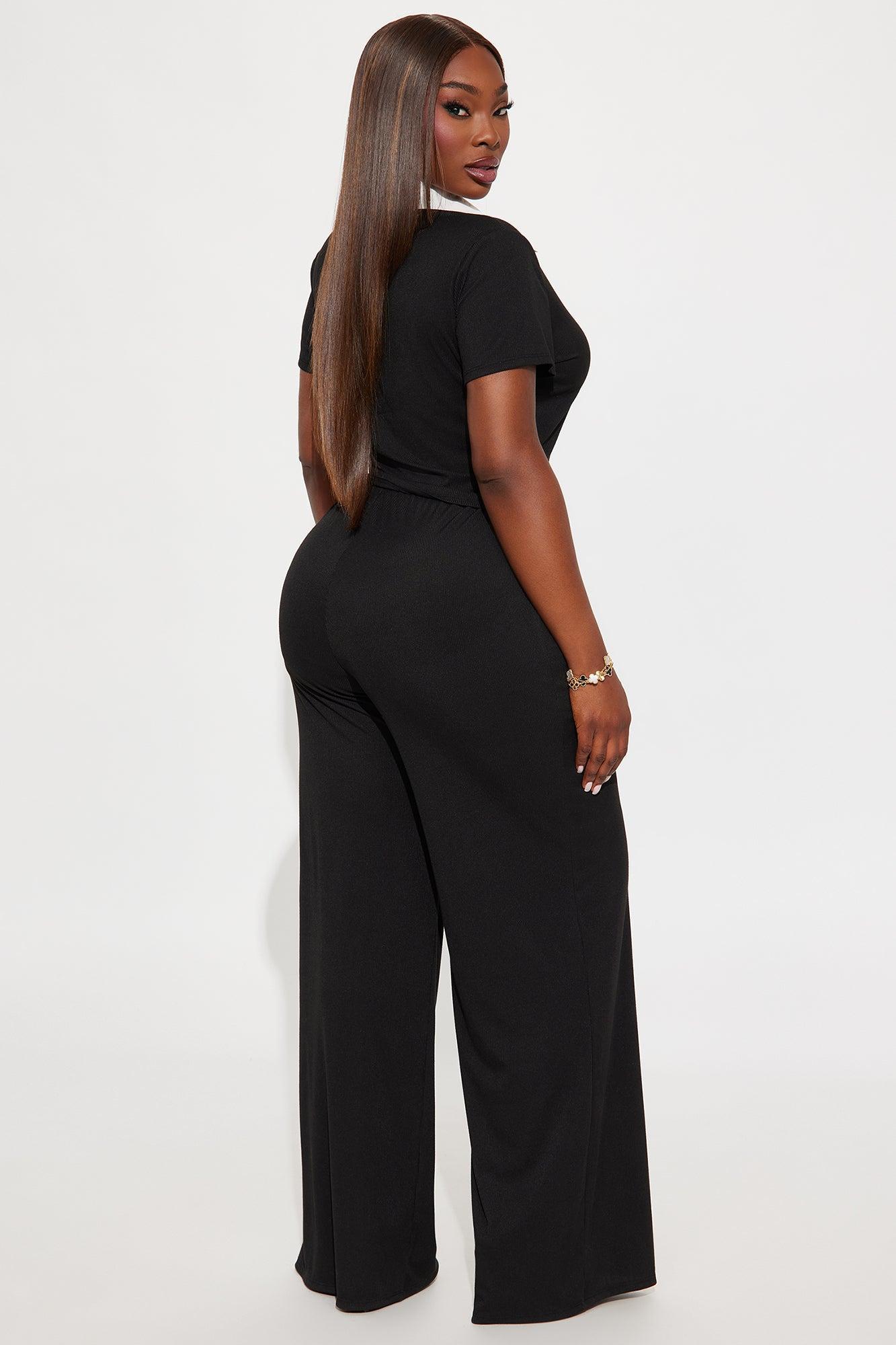 By Chance Ribbed Polo Pant Set - Black Product Image