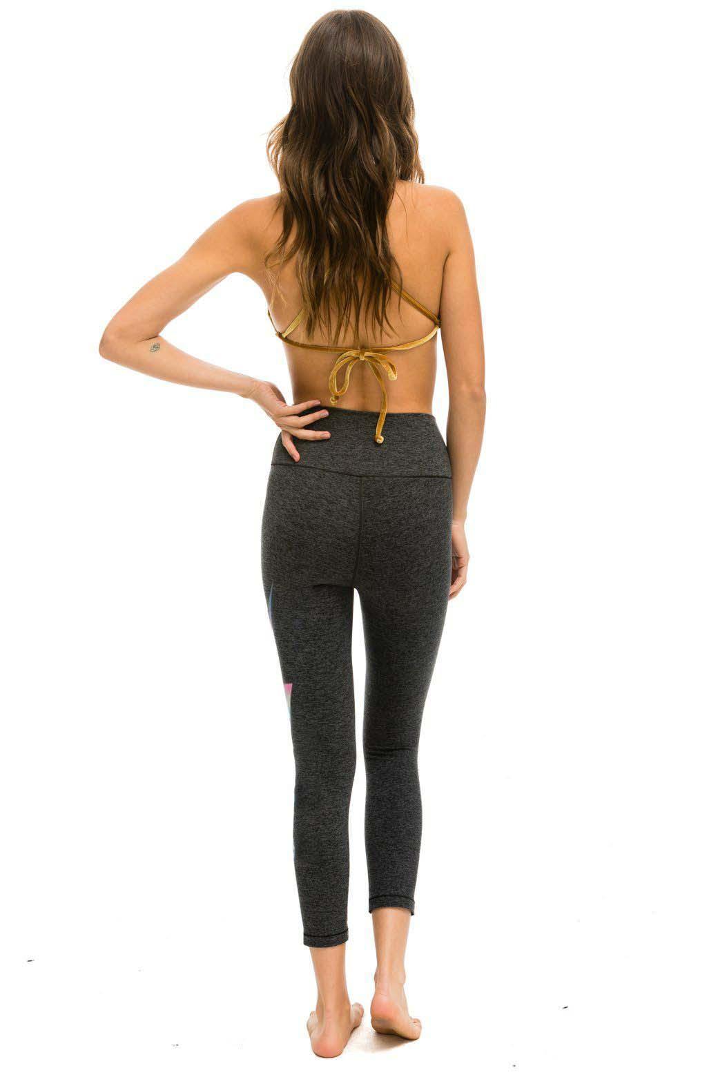 HI-RISE CROP RAINBOW BOLT FADE LEGGINGS - CHARCOAL // RAINBOW PINK Female Product Image