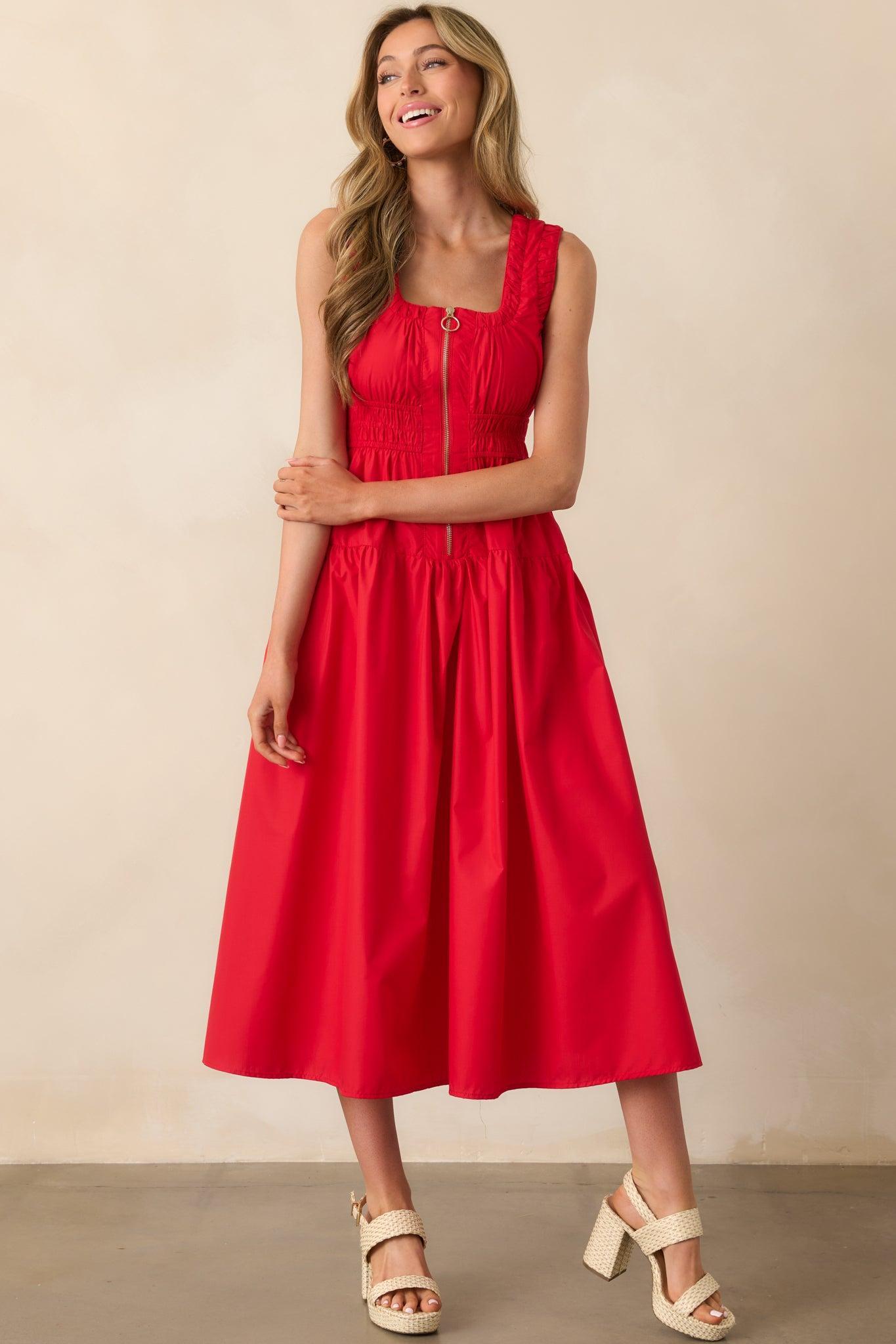 Better Late Than Never Red Sleeveless Midi Dress Product Image