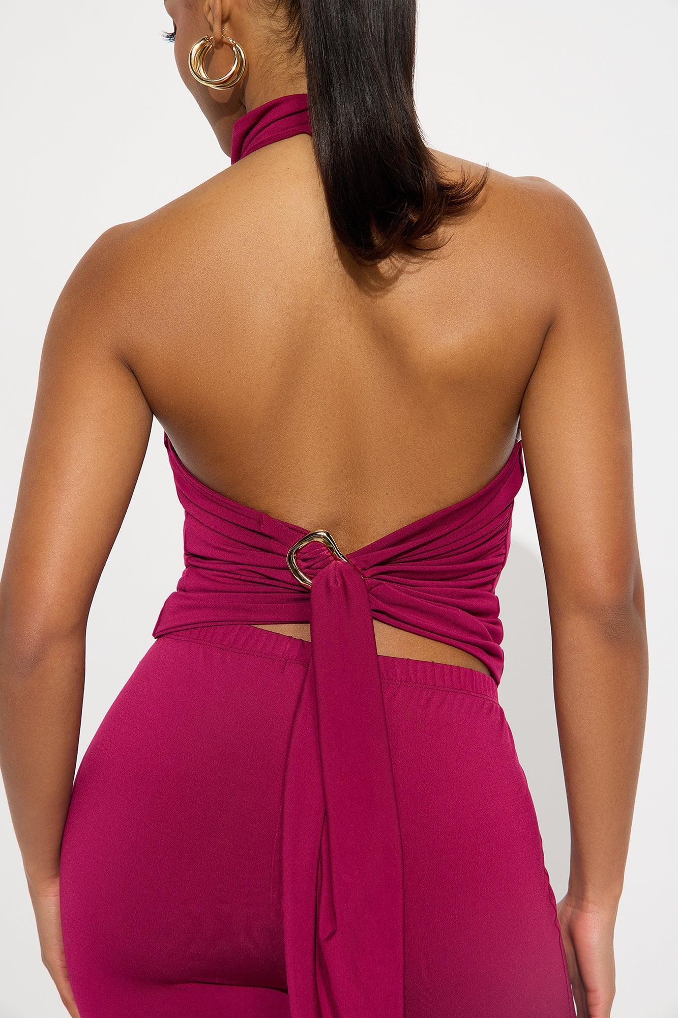Alana Venezia Halter Top Flare Leg Pant Set - Burgundy Female Product Image