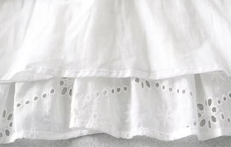 Puff-Sleeve V-Neck Cutout Mini A-Line Eyelet Lace Dress Product Image