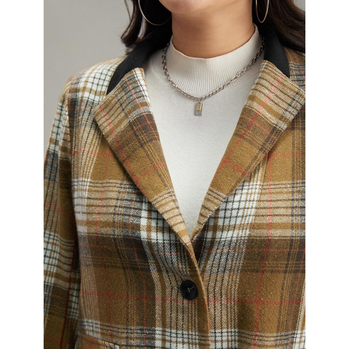 Plus Size Lapel Collar Plaid Button Up Blazer Bronze Women Work Plaid Contrast Sleeve Long Sleeve Lapel Collar 14-16/1X Pocket Office Blazers BloomChic Product Image