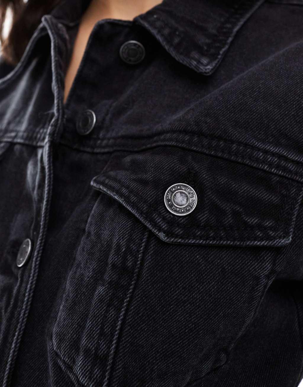 DTT fitted denim shirt in washed black Product Image