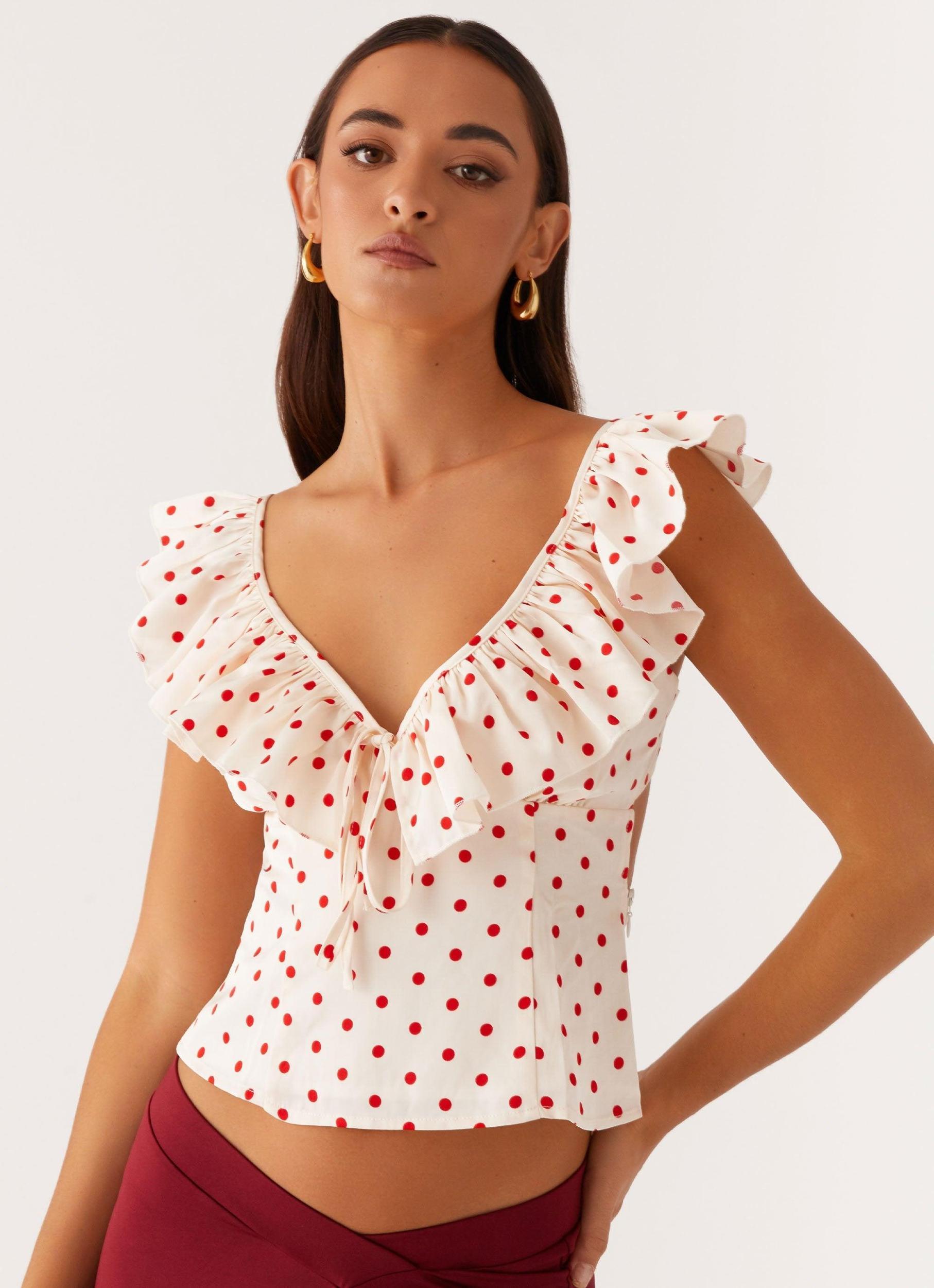 Regan Ruffle Top - Red Polka Dot Product Image