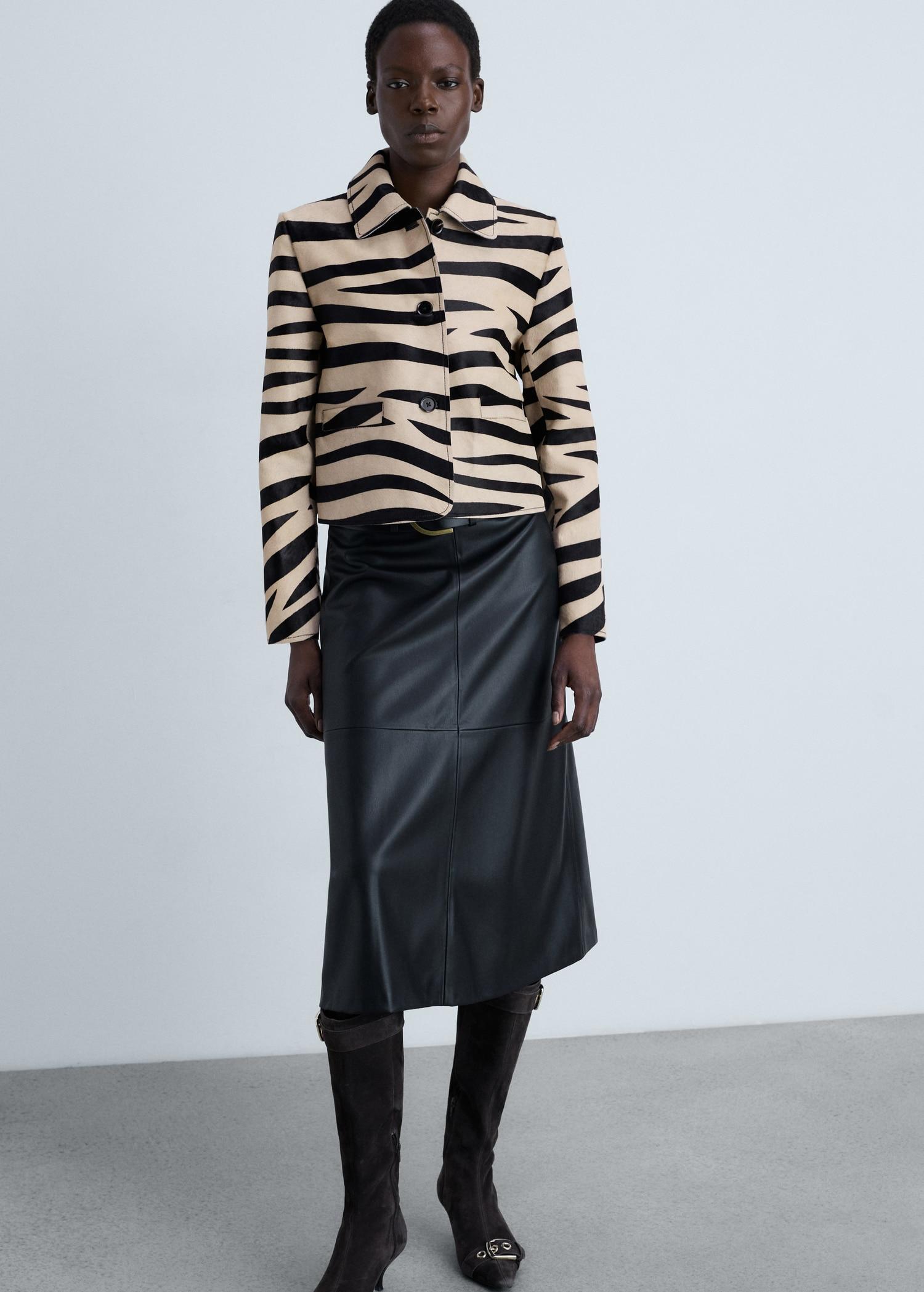 Zebra-print fur jacket - Women | MANGO USA Product Image