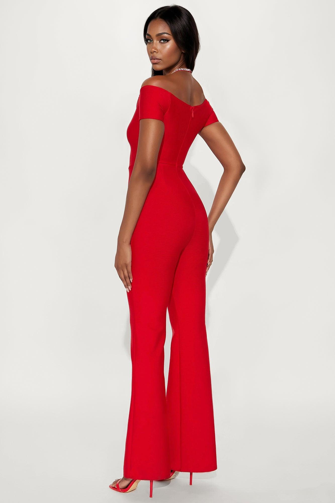 Sienna Bandage Off Shoulder Jumpsuit - Red Product Image