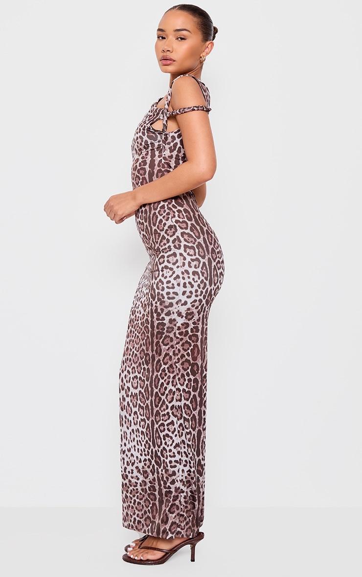 Petite Leopard Print Slinky Twist Shoulder Maxi Dress Product Image