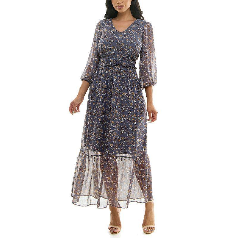 Women's Nina Leonard Chiffon Printed Maxi Dress, Size: Small, Red Team Product Image