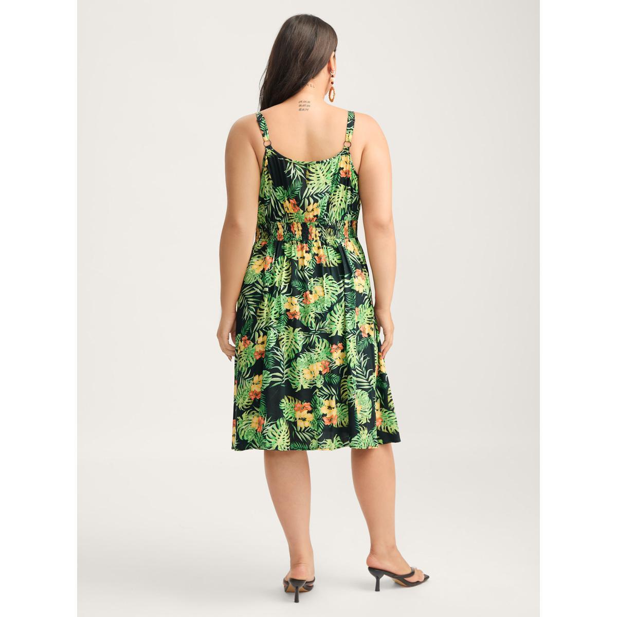 Plus Size Breezy Tropics Shirred Waist Midi Dress Multicolor Women V-neck Sleeveless Curvy BloomChic 18-20/2X Product Image