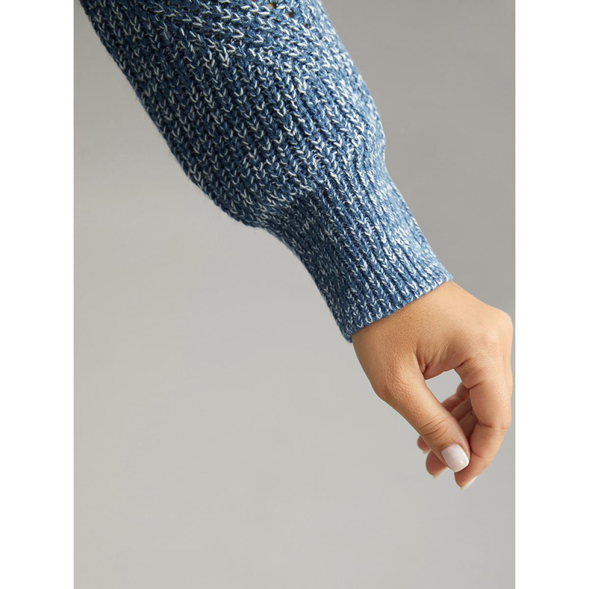 Plus Size Heather Elastic Cuffs Cut Out Pullover Stone Women Casual Loose Long Sleeve V-neck Dailywear Pullovers BloomChic 14-16/1X Product Image
