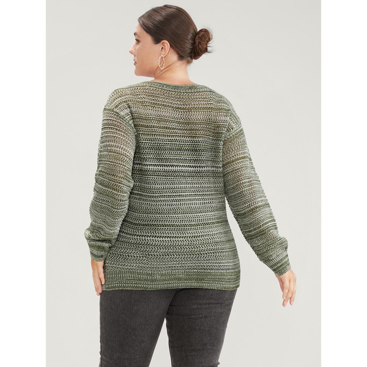 Plus Size Ombre Spacedye Knit V Neck Crochet Knit Top Multicolor Women Casual Loose Long Sleeve V-neck Dailywear Pullovers BloomChic 30/6X Product Image