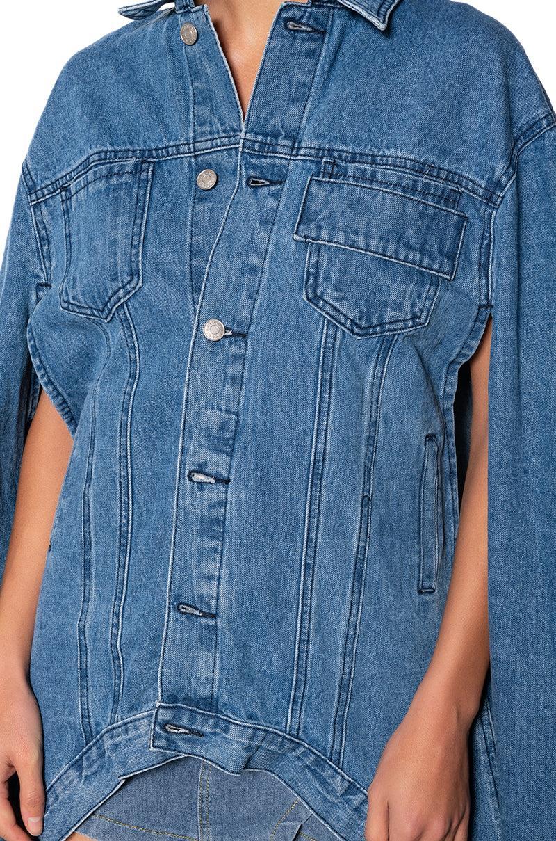 DON'T TALK LOUD MAXI DENIM PONCHO Product Image