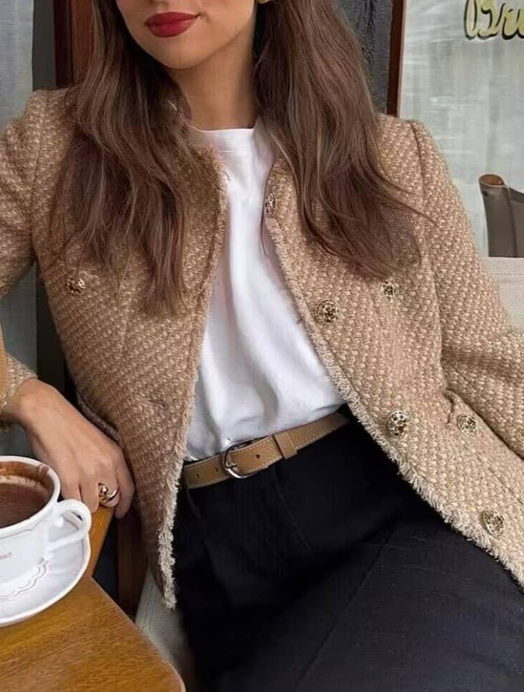 Elegant Vintage Pocket Cropped Jacket Product Image