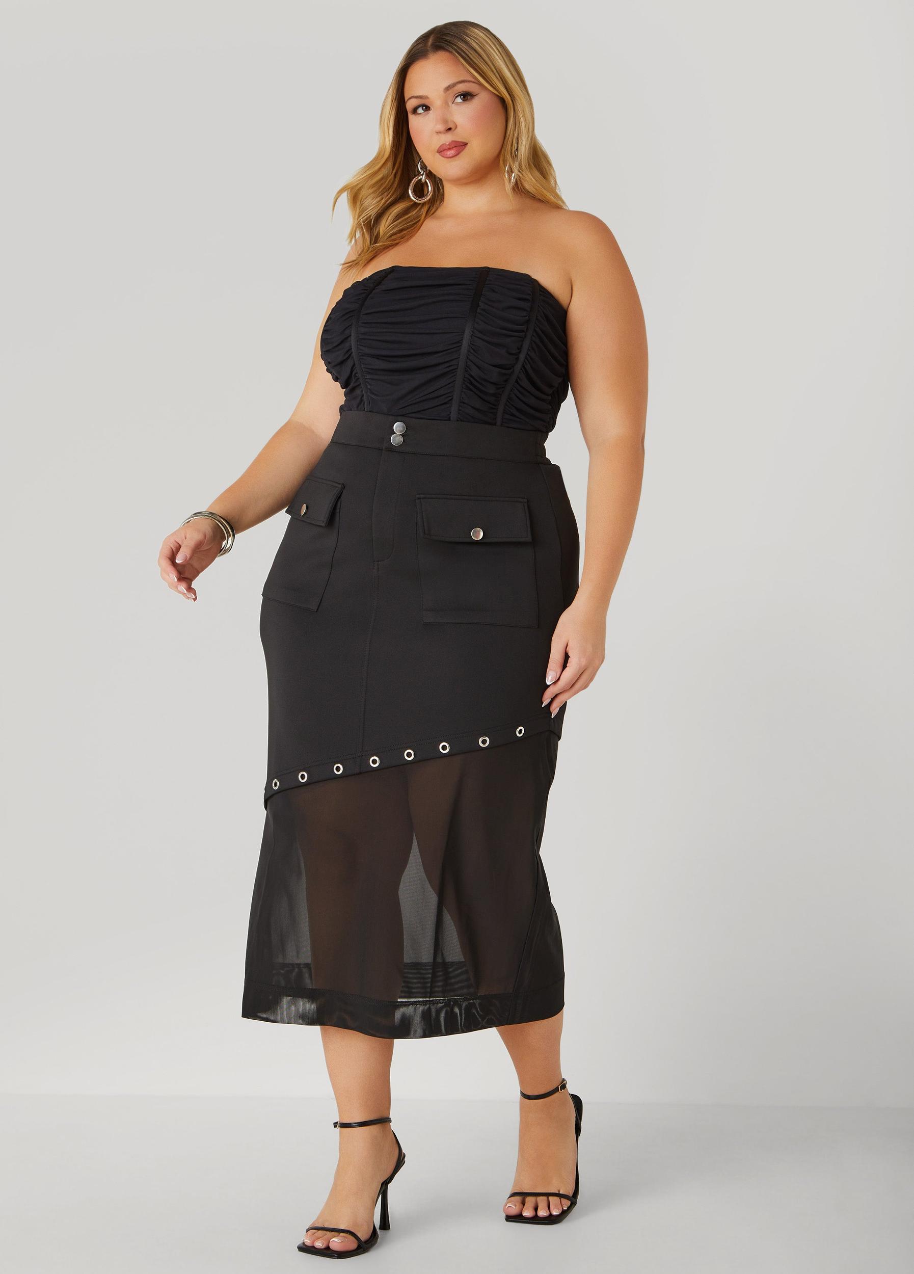 Asymmetric Mesh Paneled Skirt Product Image