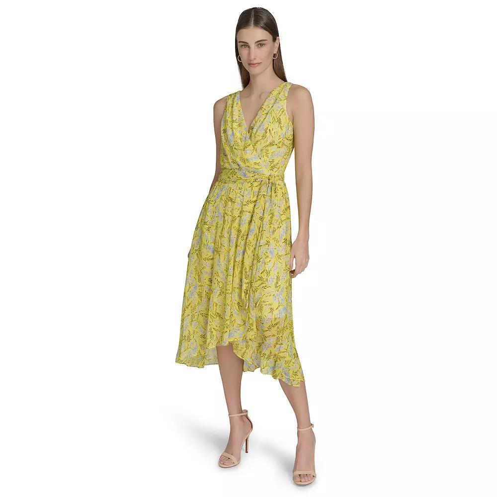 Women's Harper Rose Printed Crinkle Chiffon Sleeveless Wrap Midi Dress, Size: 2, Yellow Floral Product Image