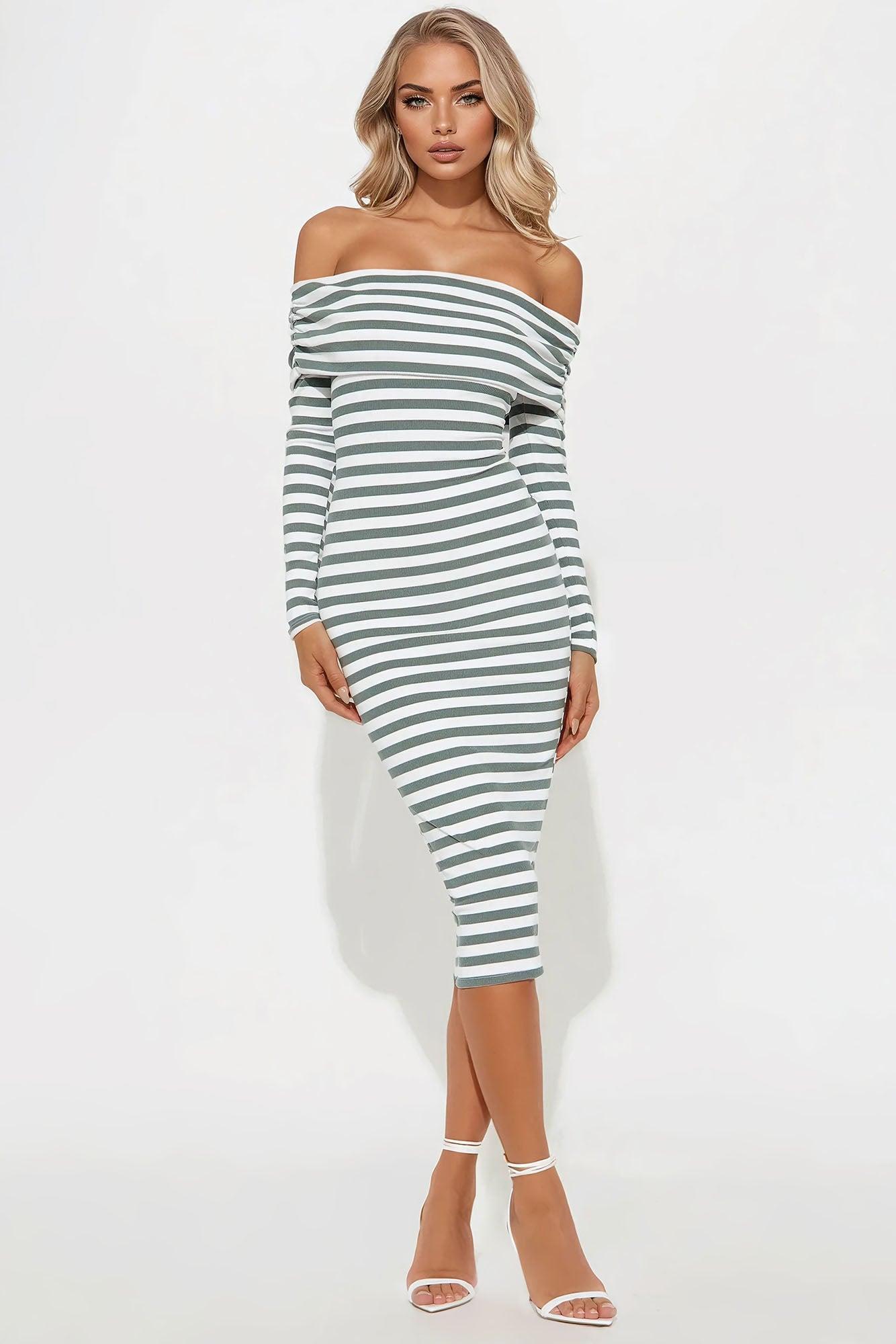 True Masterpiece Striped Midi Dress - Green/combo Product Image
