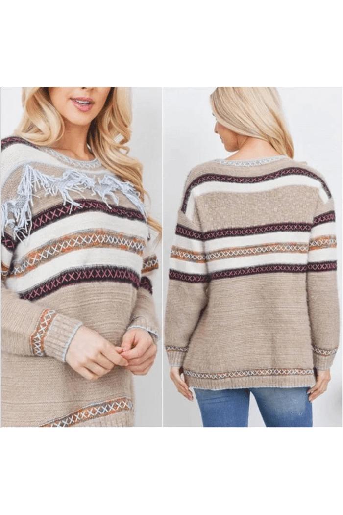 FRINGE & STITCH DETAIL SWEATER Product Image