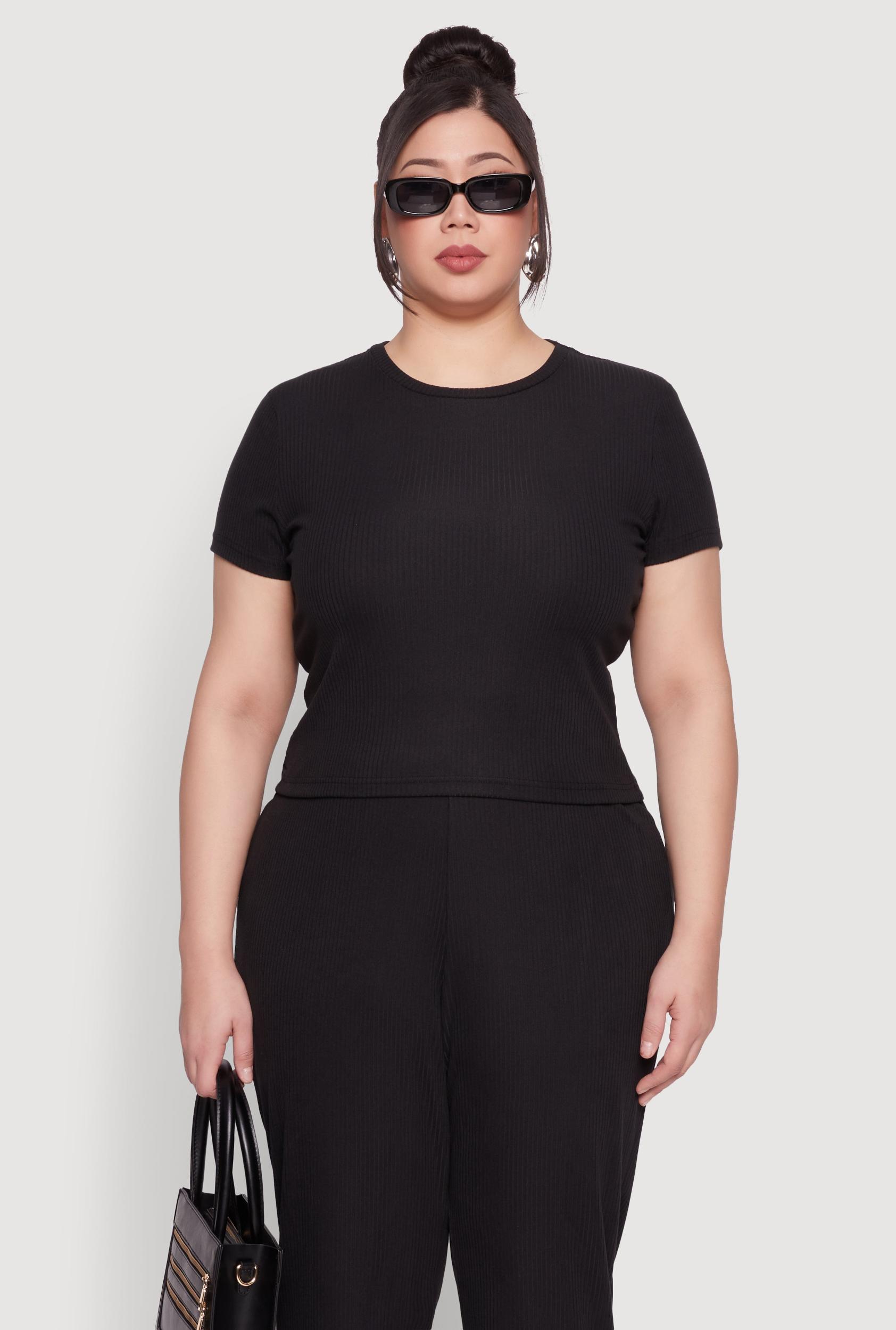 Womens Plus Size Ribbed Knit T Shirt Product Image