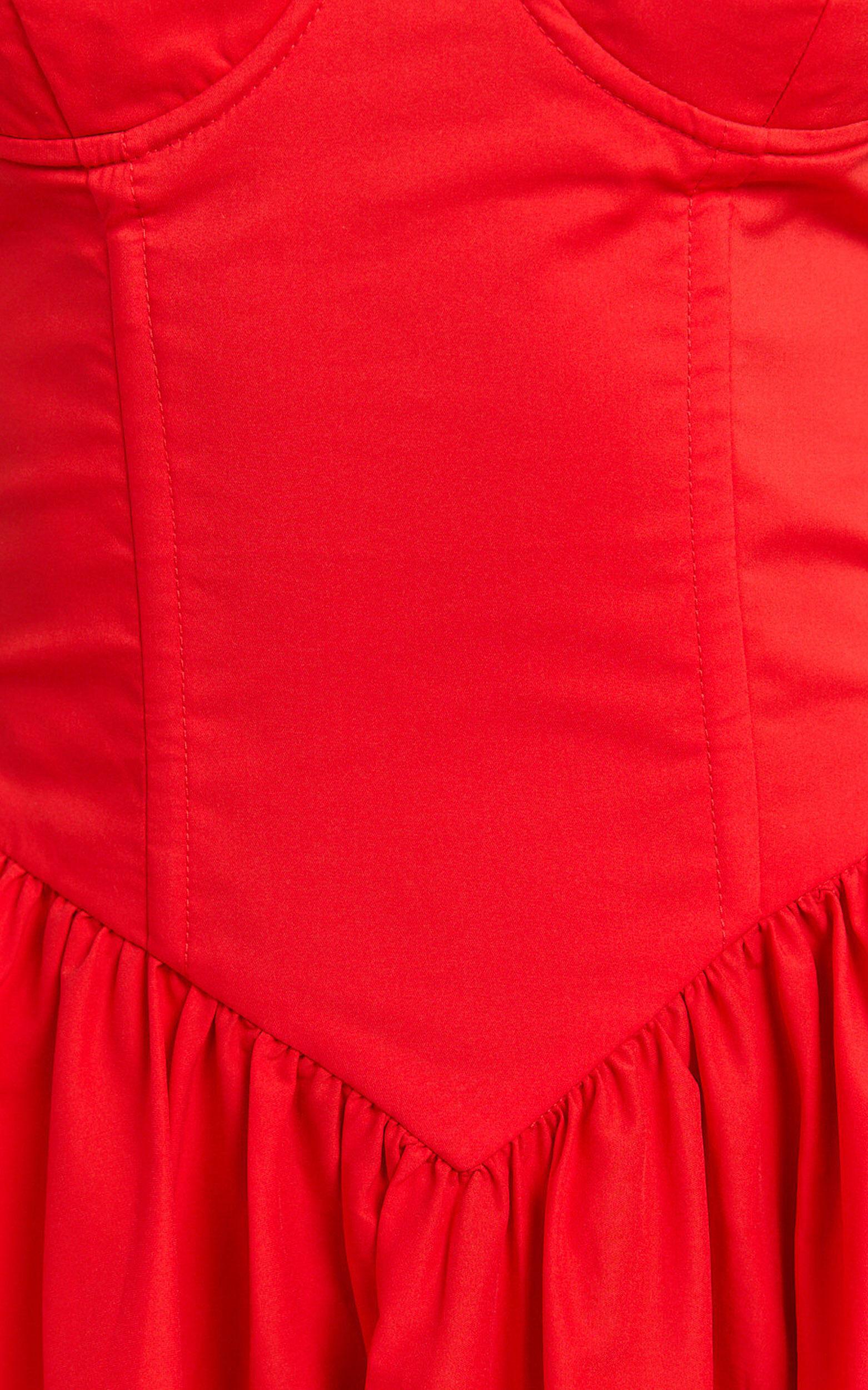 Daria Midi Dress - Strapless Corset Gathered Dress in Red Product Image