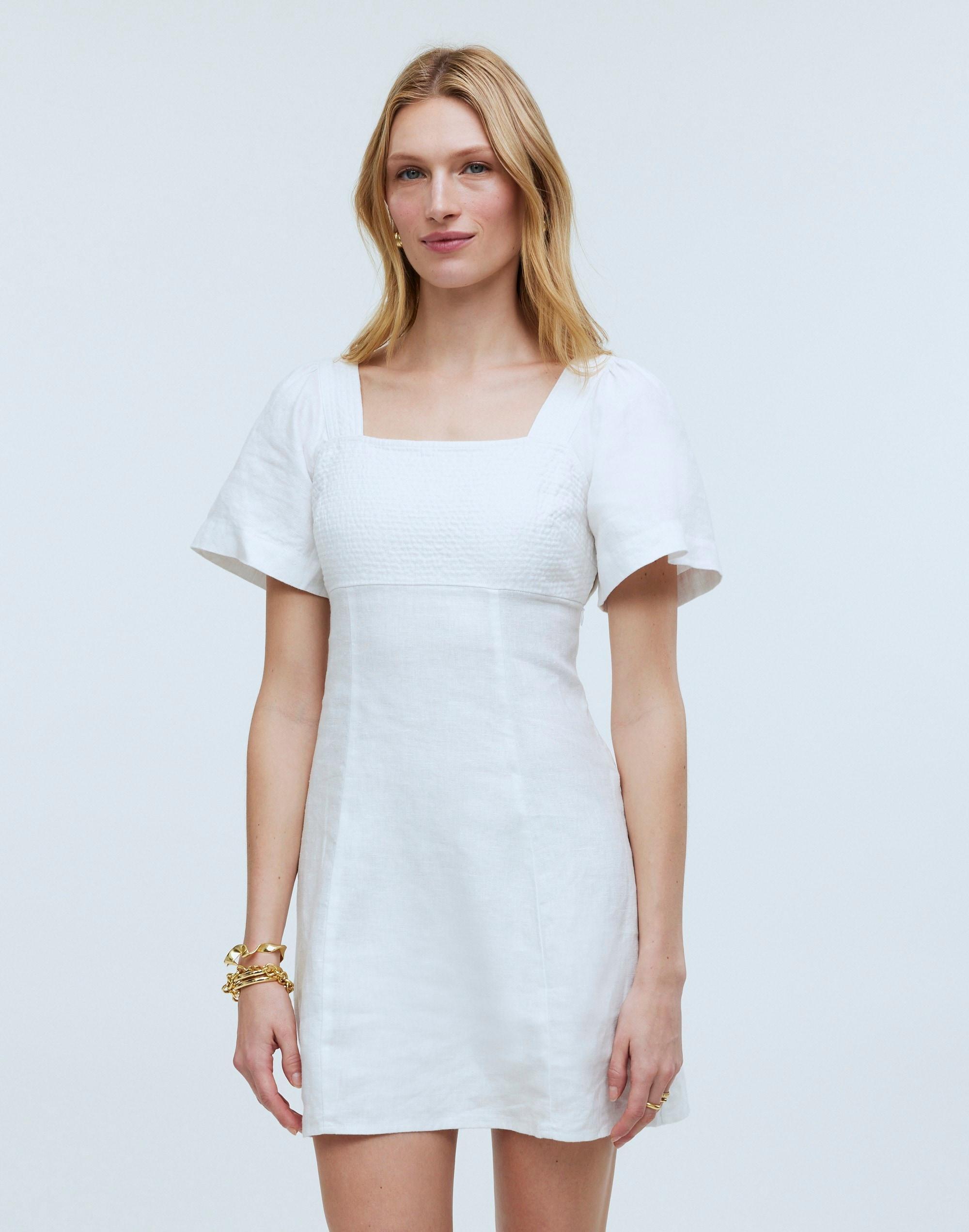 Square-Neck Mini Dress in 100% Linen Product Image