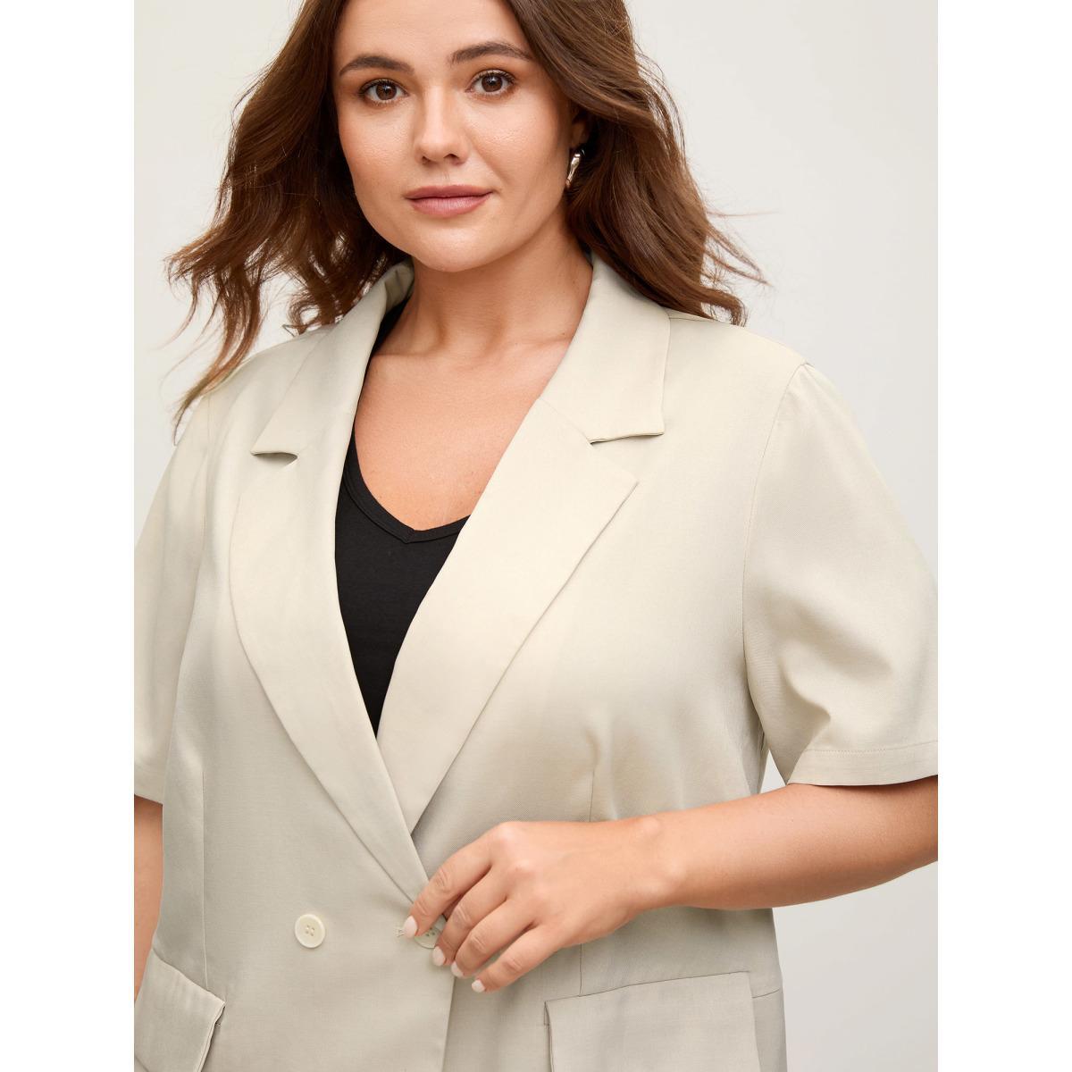Plus Size Short Sleeve Pockets Solid Blazer Apricot Women Work Button Sleeve Short sleeve Suit Collar 30/6X Open pocket with flap Blazers BloomChic Product Image