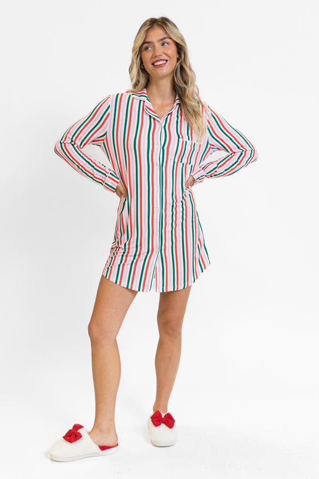 Sleep Tight In Christmas Stripes Pajama Dress FINAL SALE Product Image
