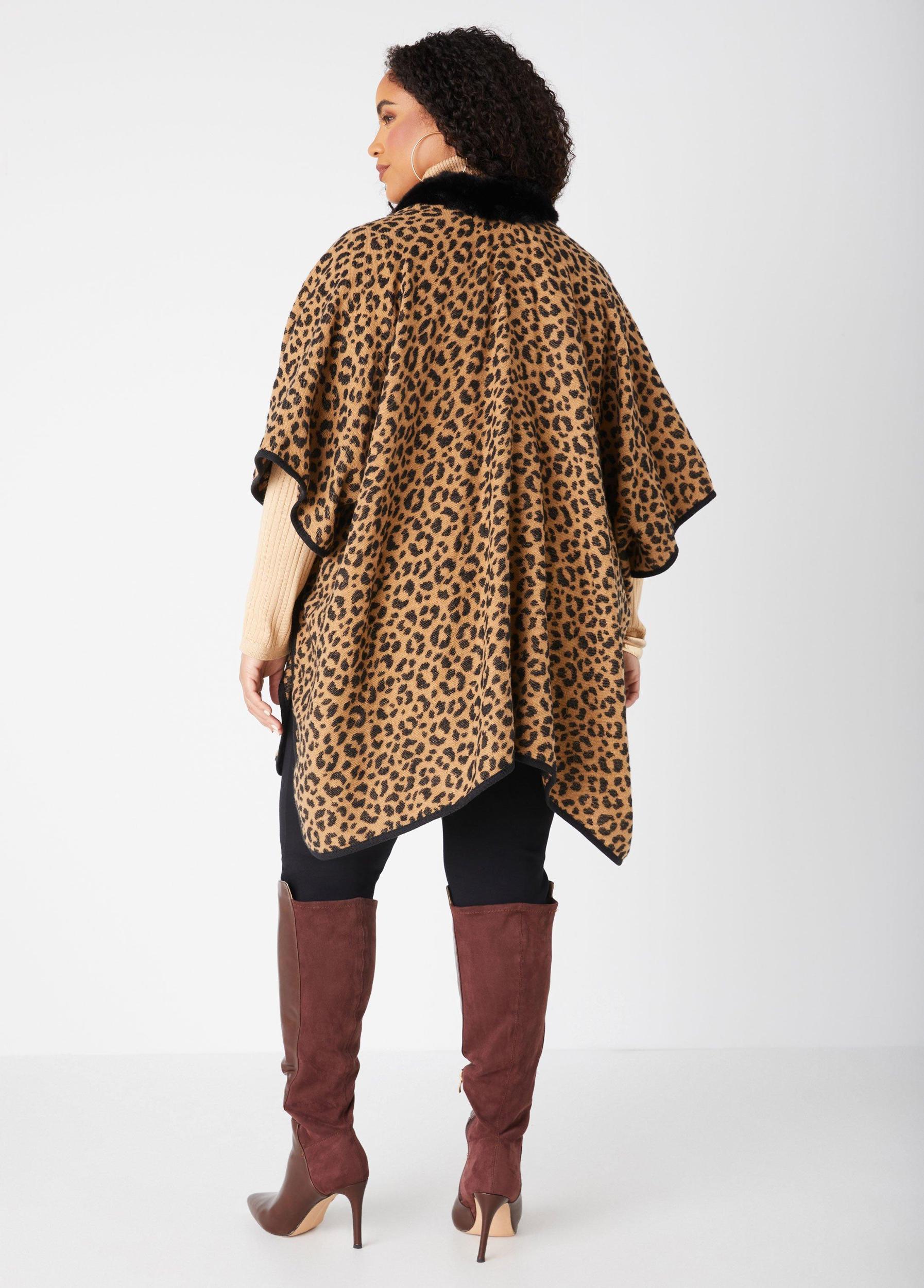 Faux Fur Trimmed Animal Ruana Product Image