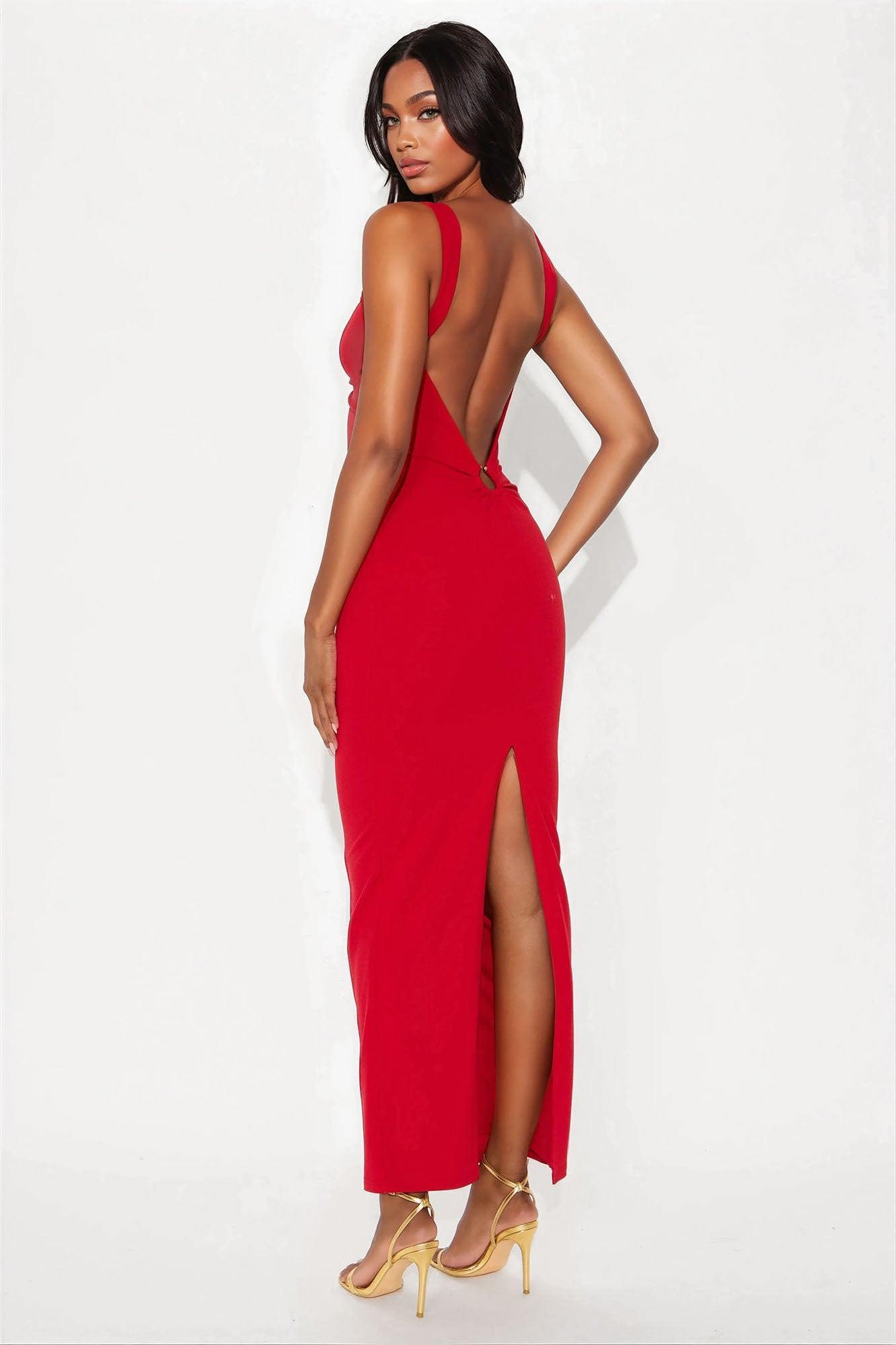 Katrina Backless Maxi Dress - Red Product Image