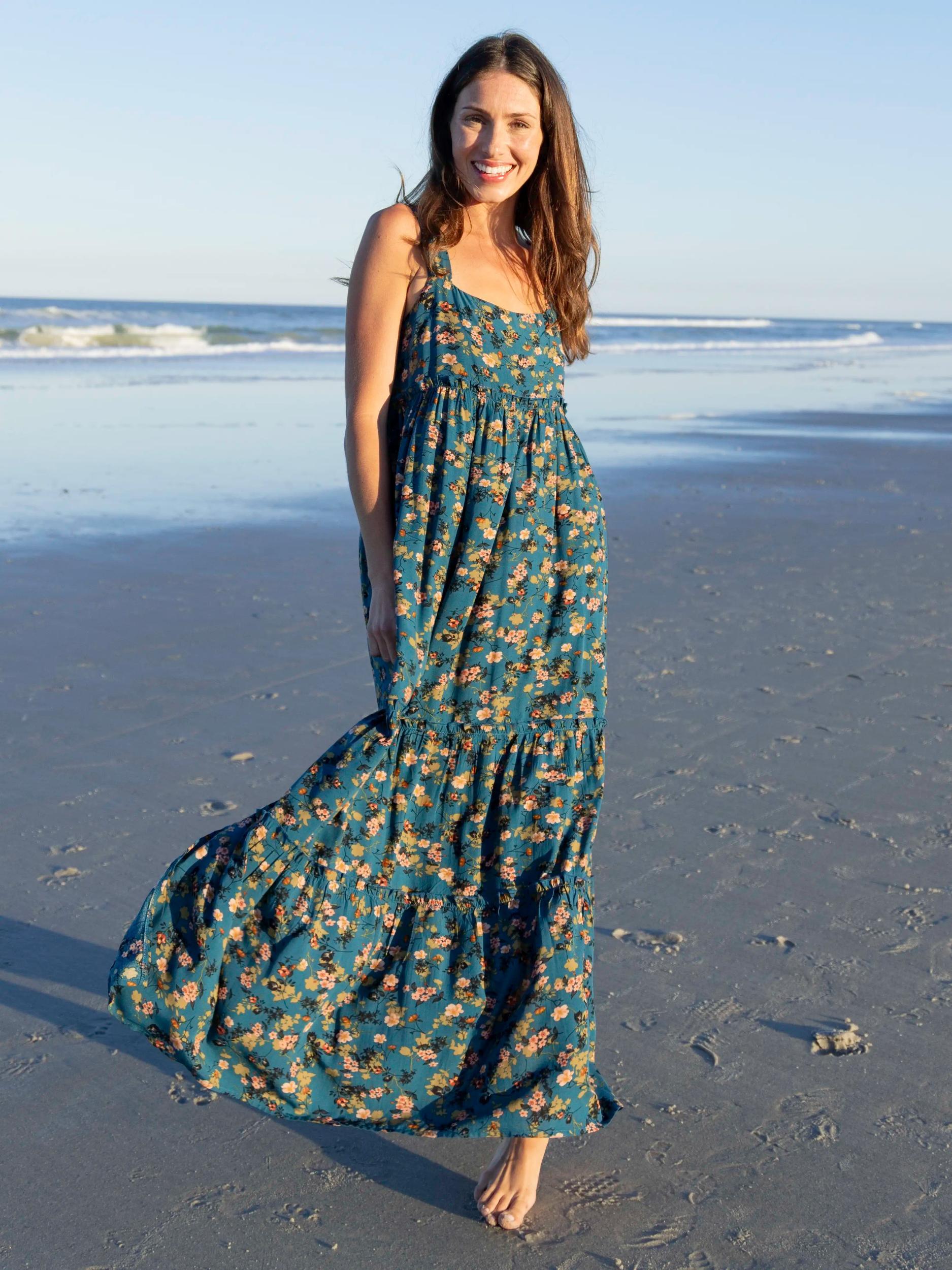 Eliza Maxi Dress - Dark Turquoise Floral Product Image
